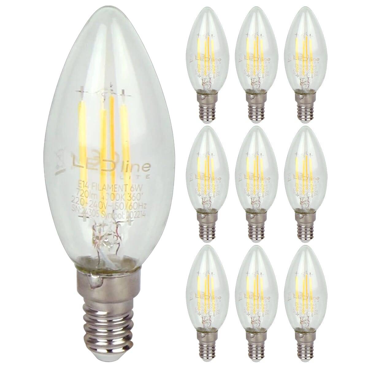 LED Line LED Kaarslamp C35 E14 Helder - 6W 720lm 2700K - Warmwit - Vervangt 60W - 10 stuks-0