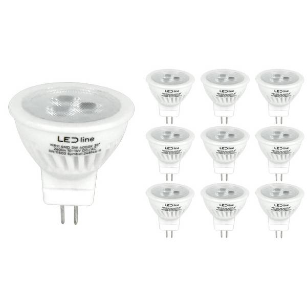 LED Line LED Insteeklamp MR16 GU4 Helder - 3W 260lm 4000K - Neutraalwit - Vervangt 27W - 12V - 10 stuks