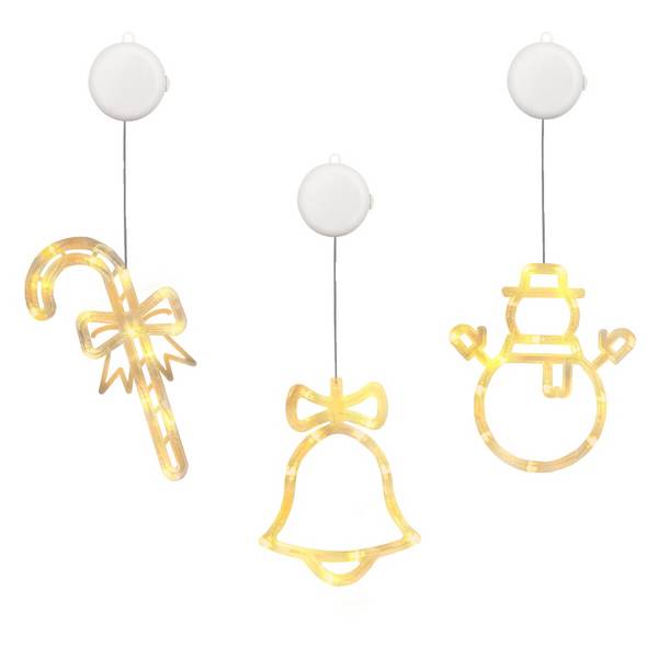 Kerstverlichting Raam Sneeuwpop met Twee Armen + Zuurstok + Kerstbel - ø18cm - Inclusief Batterijen - Kerstversiering
