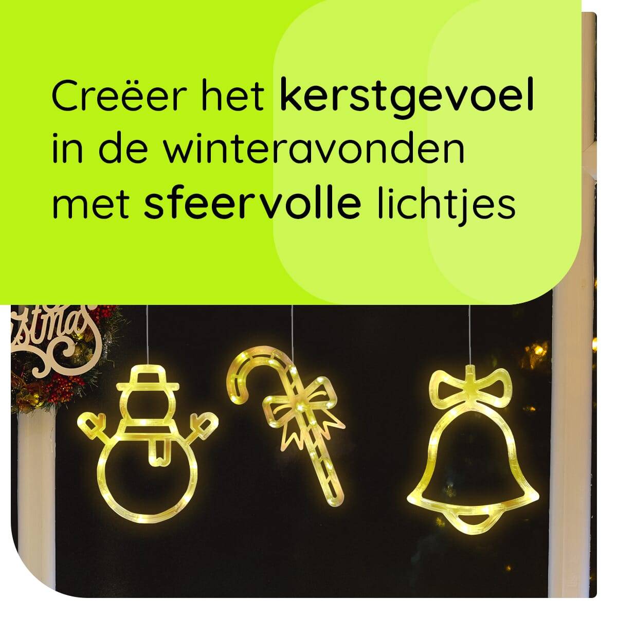 Kerstverlichting Raam Sneeuwpop met Twee Armen + Zuurstok + Kerstbel - ø18cm - Inclusief Batterijen - Kerstversiering-2