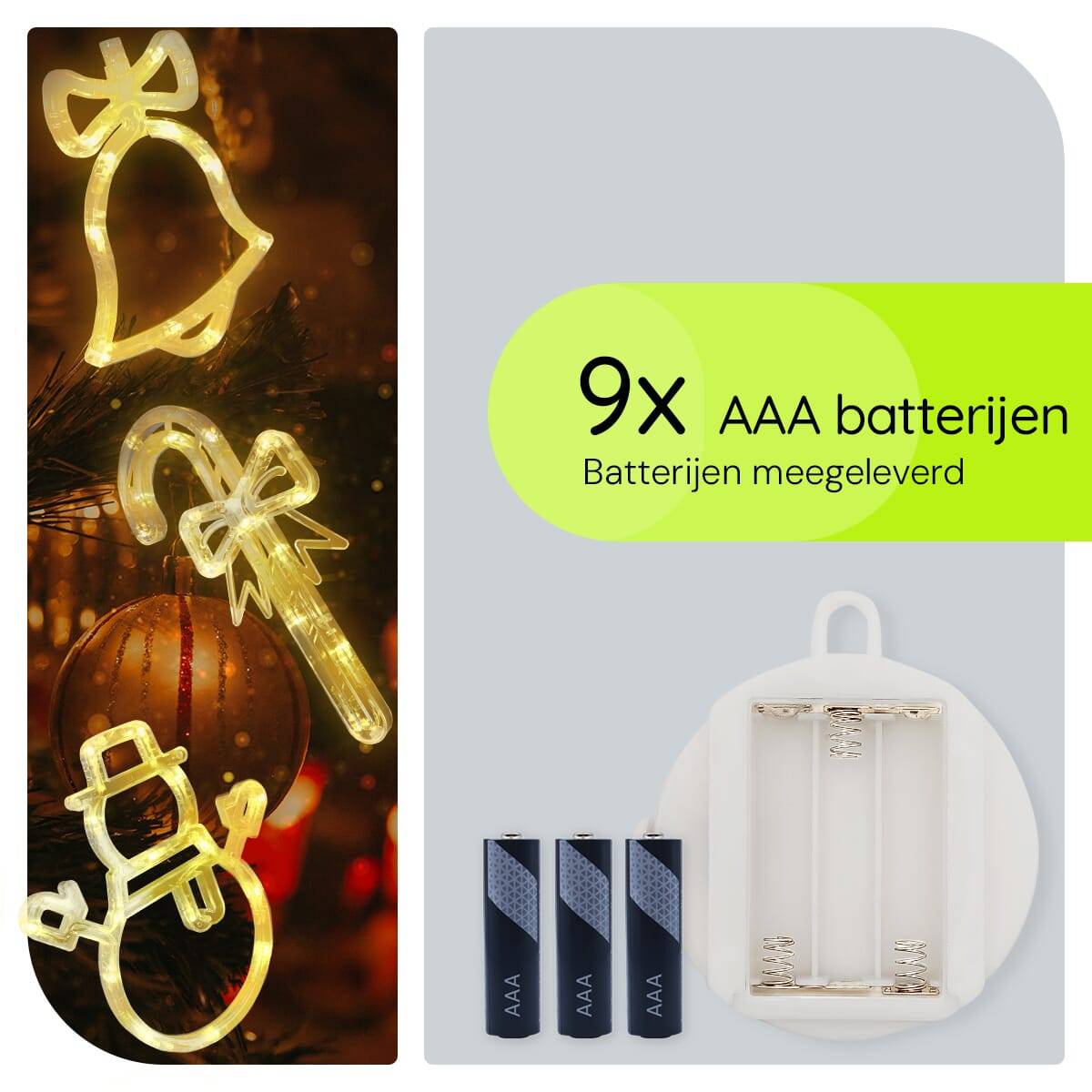 Kerstverlichting Raam Sneeuwpop met Twee Armen + Zuurstok + Kerstbel - ø18cm - Inclusief Batterijen - Kerstversiering-3