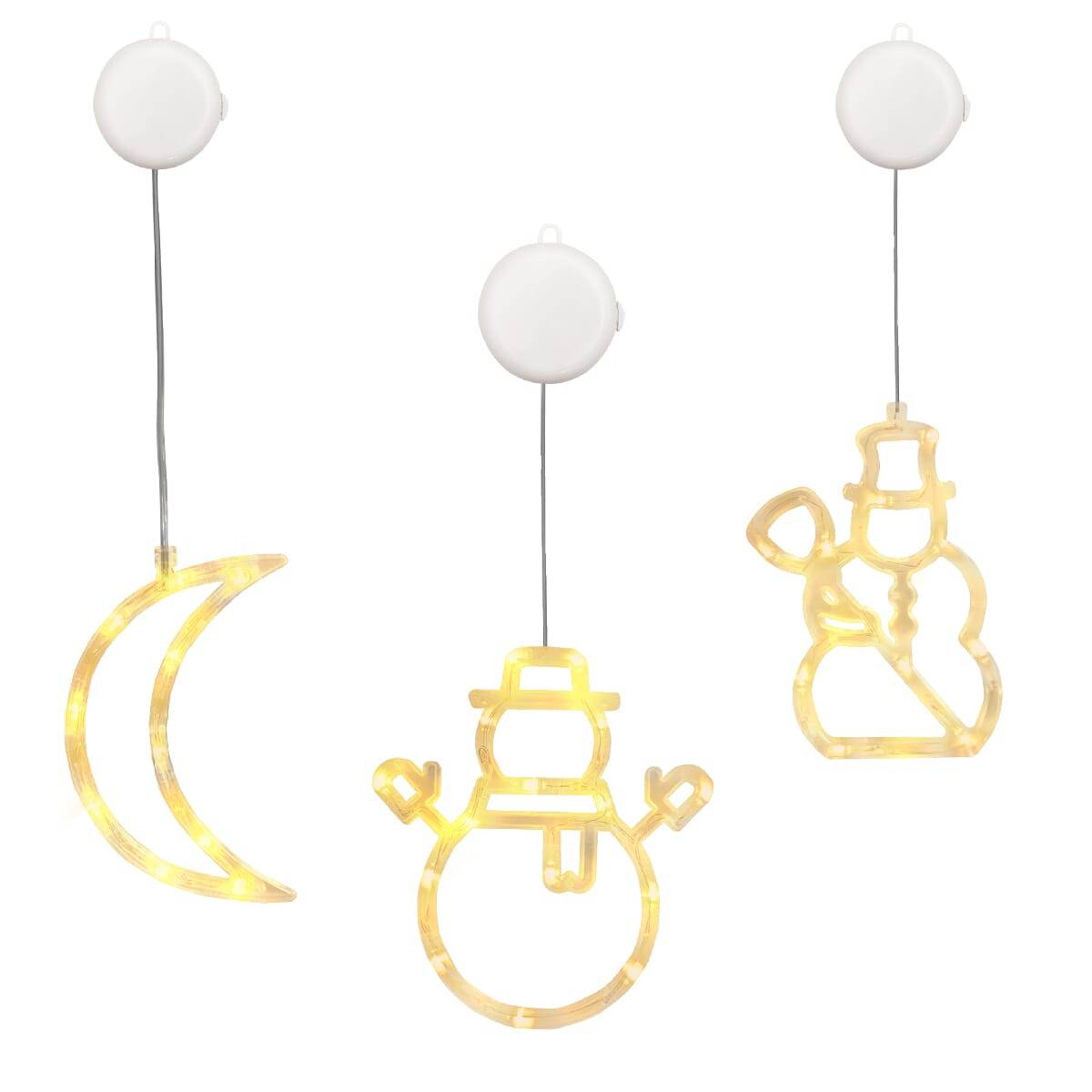 Kerstverlichting Raam Sneeuwpop met Bezem + Sneeuwpop met Twee Armen + Maan - ø18cm - Inclusief Batterijen --0