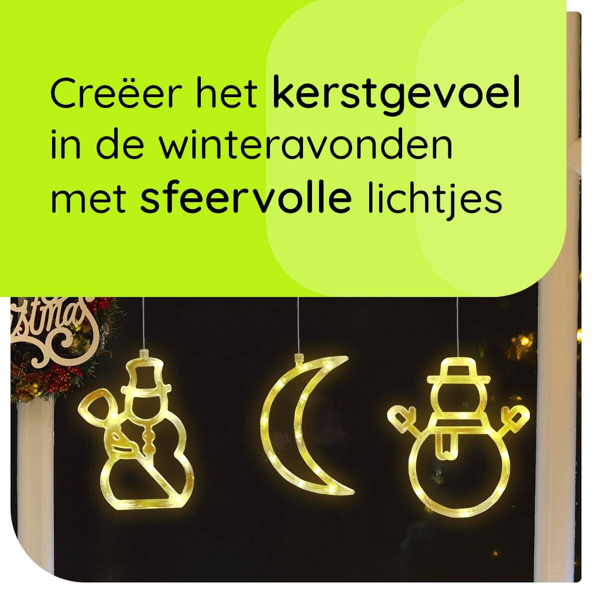 Kerstverlichting Raam Sneeuwpop met Bezem + Sneeuwpop met Twee Armen + Maan - ø18cm - Inclusief Batterijen --2