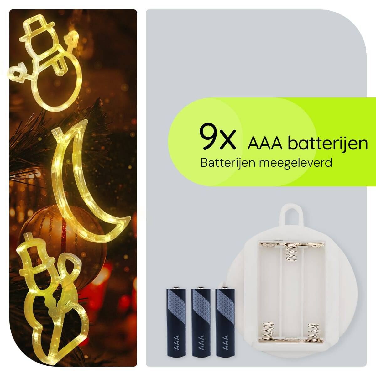Kerstverlichting Raam Sneeuwpop met Bezem + Sneeuwpop met Twee Armen + Maan - ø18cm - Inclusief Batterijen --3
