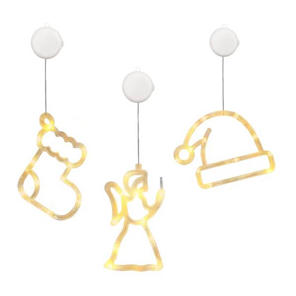 Kerstverlichting Raam Kerstengel + Kerstsok + Kerstmuts - ø18cm - Inclusief Batterijen - Kerstversiering met Zuignap