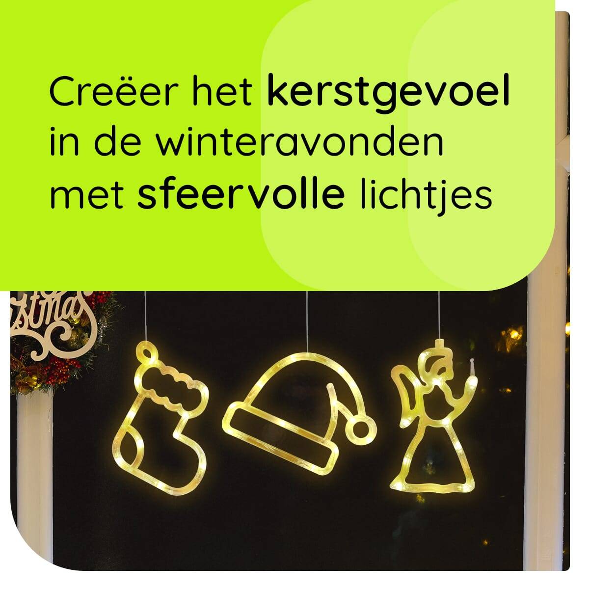 Kerstverlichting Raam Kerstengel + Kerstsok + Kerstmuts - ø18cm - Inclusief Batterijen - Kerstversiering met Zuignap-2