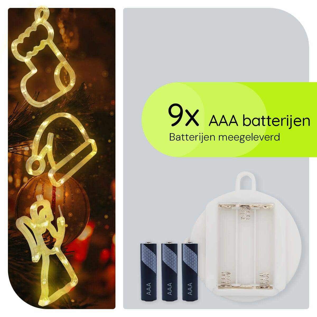 Kerstverlichting Raam Kerstengel + Kerstsok + Kerstmuts - ø18cm - Inclusief Batterijen - Kerstversiering met Zuignap-3