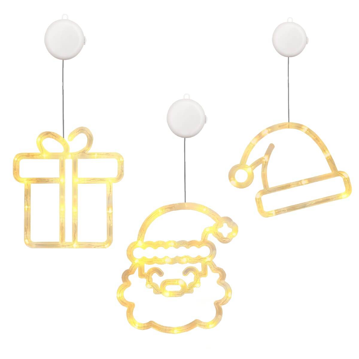 Kerstverlichting Raam Kerstman Gezicht + Kerstmuts + Kerstcadeau - ø18cm - Inclusief Batterijen - Kerstversiering met-0