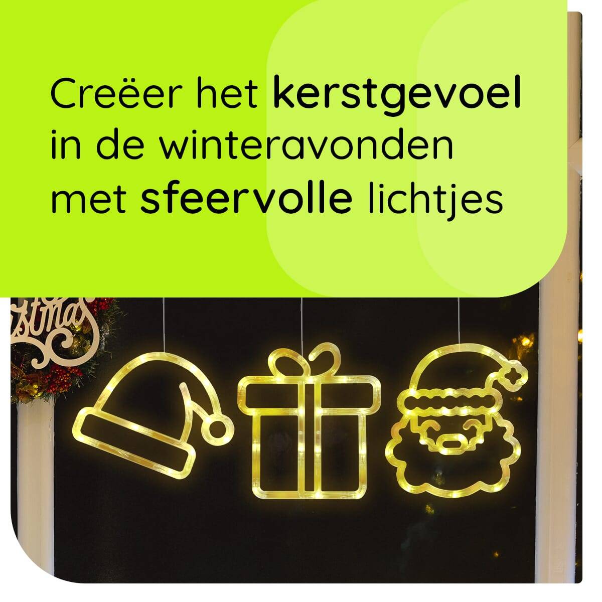 Kerstverlichting Raam Kerstman Gezicht + Kerstmuts + Kerstcadeau - ø18cm - Inclusief Batterijen - Kerstversiering met-2