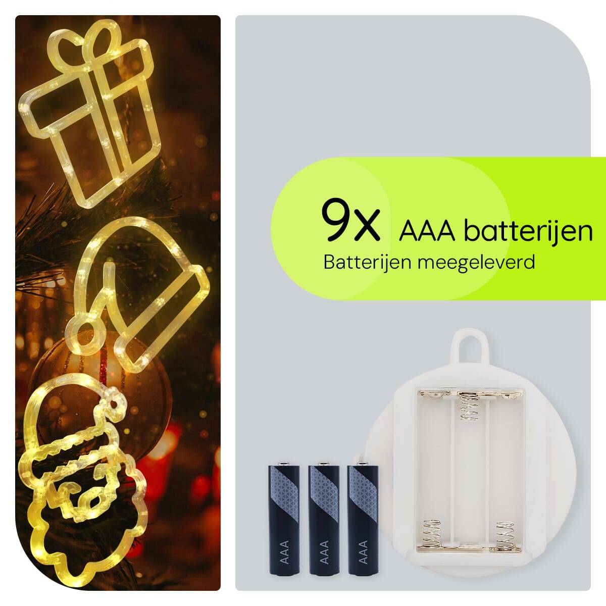 Kerstverlichting Raam Kerstman Gezicht + Kerstmuts + Kerstcadeau - ø18cm - Inclusief Batterijen - Kerstversiering met-3