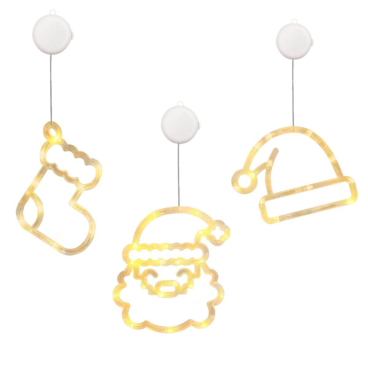 Kerstverlichting Raam Kerstman Gezicht + Kerstsok + Kerstmuts - ø18cm - Inclusief Batterijen - Kerstversiering met-0