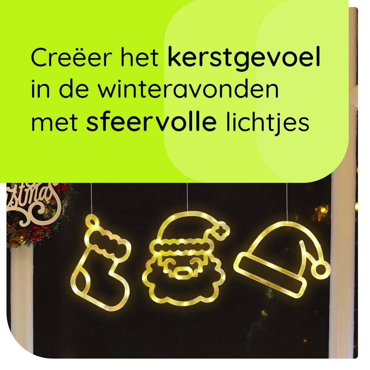 Kerstverlichting Raam Kerstman Gezicht + Kerstsok + Kerstmuts - ø18cm - Inclusief Batterijen - Kerstversiering met-2
