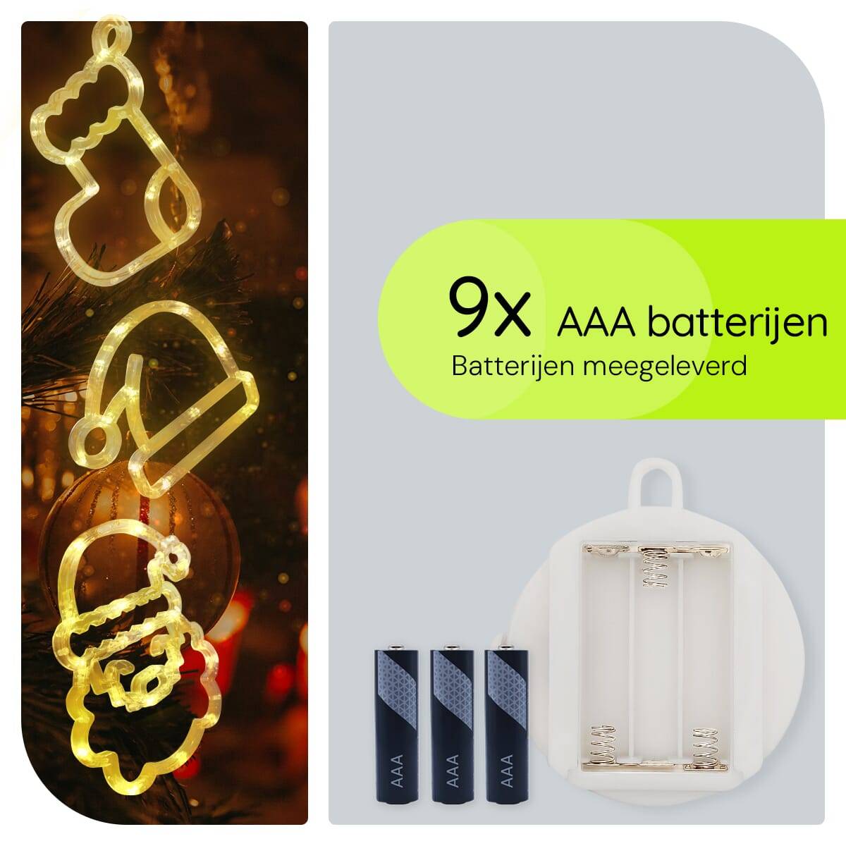 Kerstverlichting Raam Kerstman Gezicht + Kerstsok + Kerstmuts - ø18cm - Inclusief Batterijen - Kerstversiering met-3