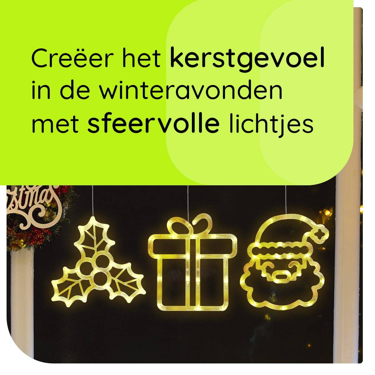 Kerstverlichting Raam Kerstman Gezicht + Kerstcadeau + Mistletoe - ø18cm - Inclusief Batterijen - Kerstversiering met-2