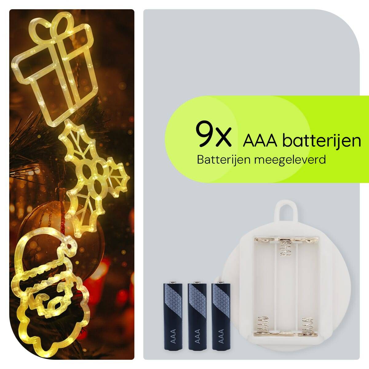 Kerstverlichting Raam Kerstman Gezicht + Kerstcadeau + Mistletoe - ø18cm - Inclusief Batterijen - Kerstversiering met-3