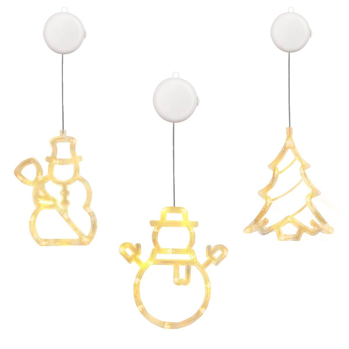 Kerstverlichting Raam Kerstboom + Sneeuwpop met Bezem + Sneeuwpop met Twee Armen - ø18cm - Inclusief Batterijen --0