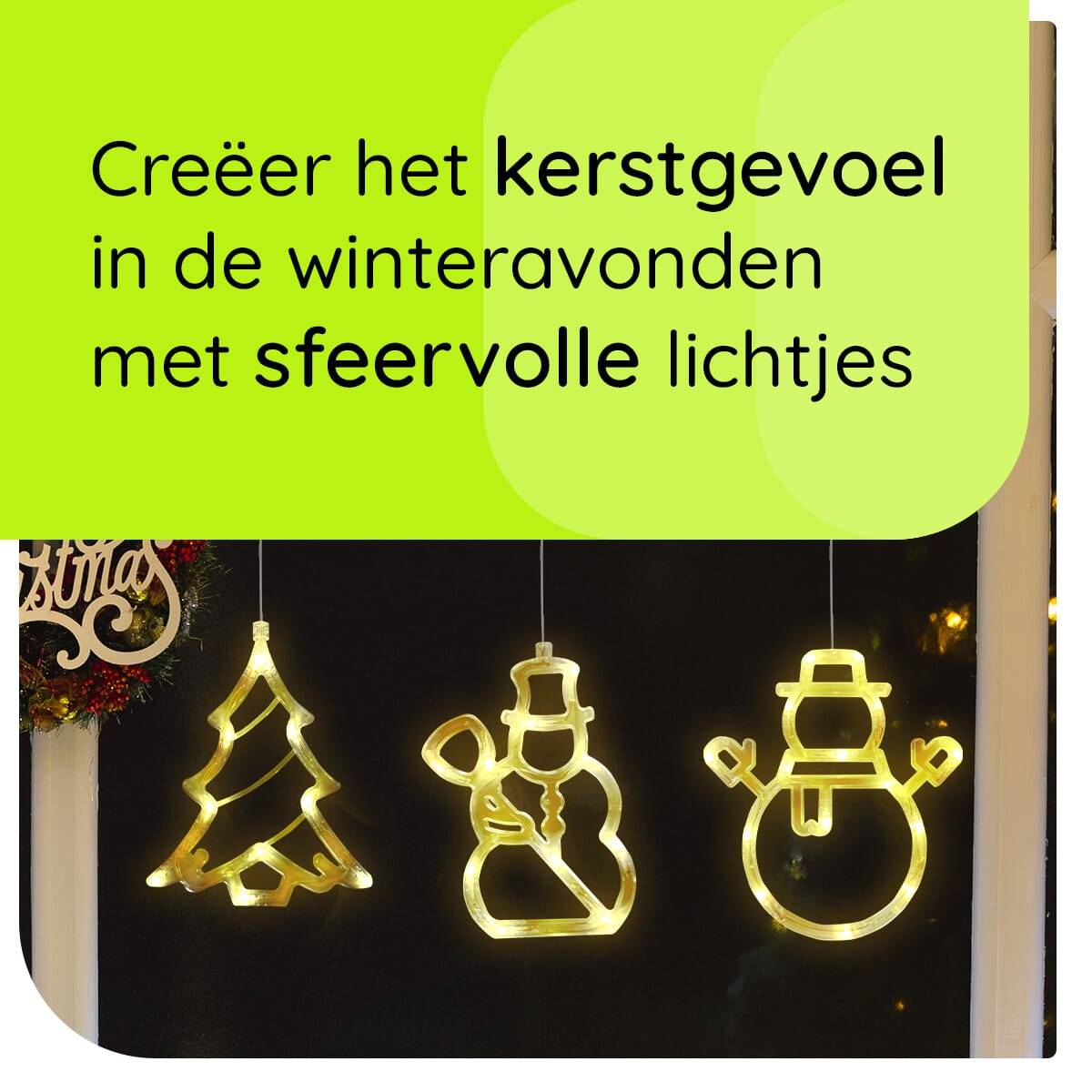 Kerstverlichting Raam Kerstboom + Sneeuwpop met Bezem + Sneeuwpop met Twee Armen - ø18cm - Inclusief Batterijen --2