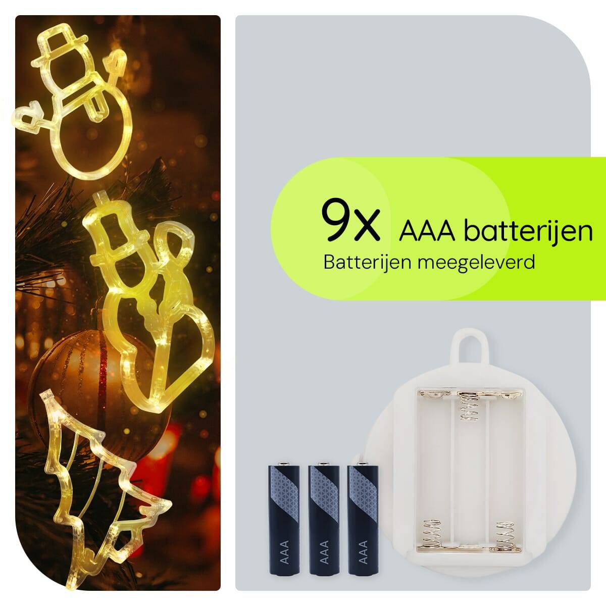 Kerstverlichting Raam Kerstboom + Sneeuwpop met Bezem + Sneeuwpop met Twee Armen - ø18cm - Inclusief Batterijen --3