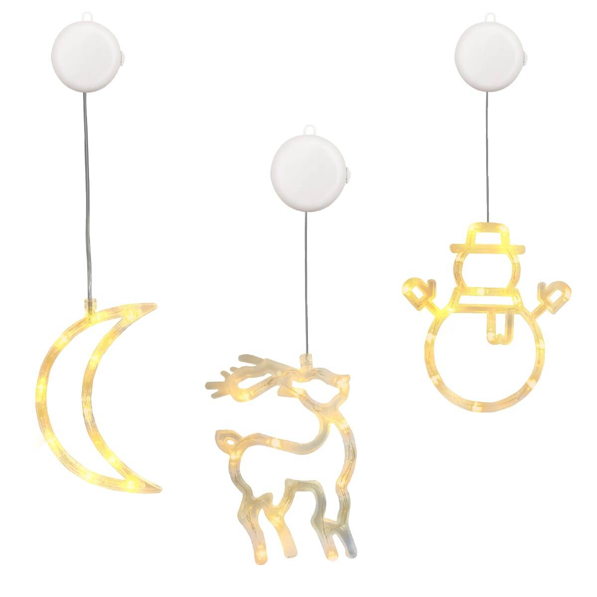 Kerstverlichting Raam Sneeuwpop met Twee Armen + Maan + Rendier - ø18cm - Inclusief Batterijen - Kerstversiering met-0