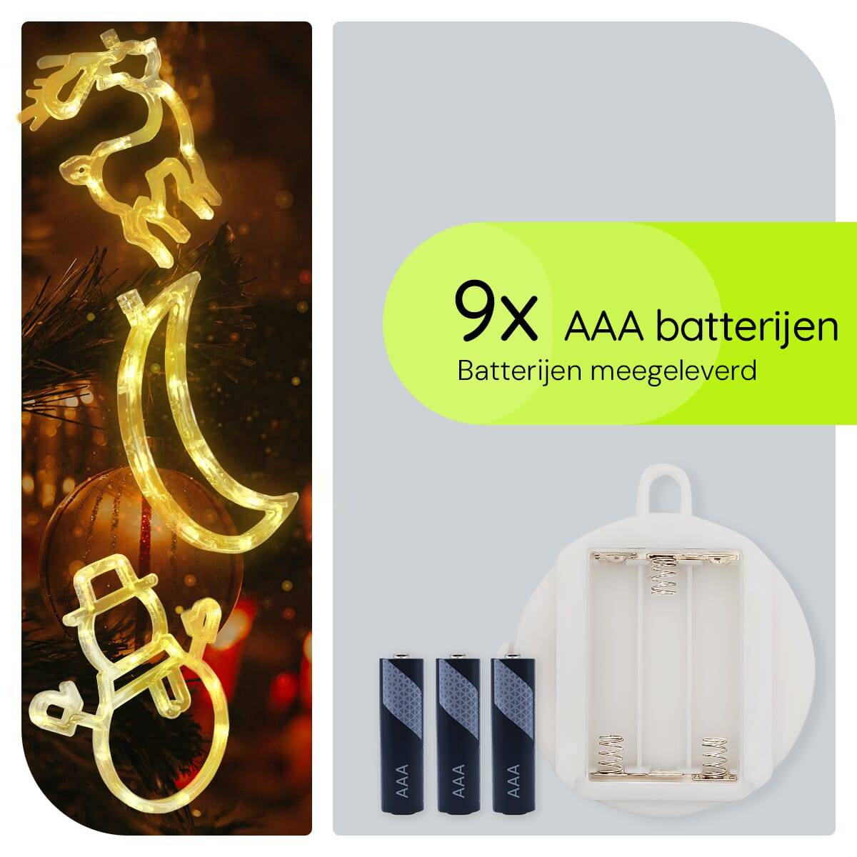 Kerstverlichting Raam Sneeuwpop met Twee Armen + Maan + Rendier - ø18cm - Inclusief Batterijen - Kerstversiering met-3