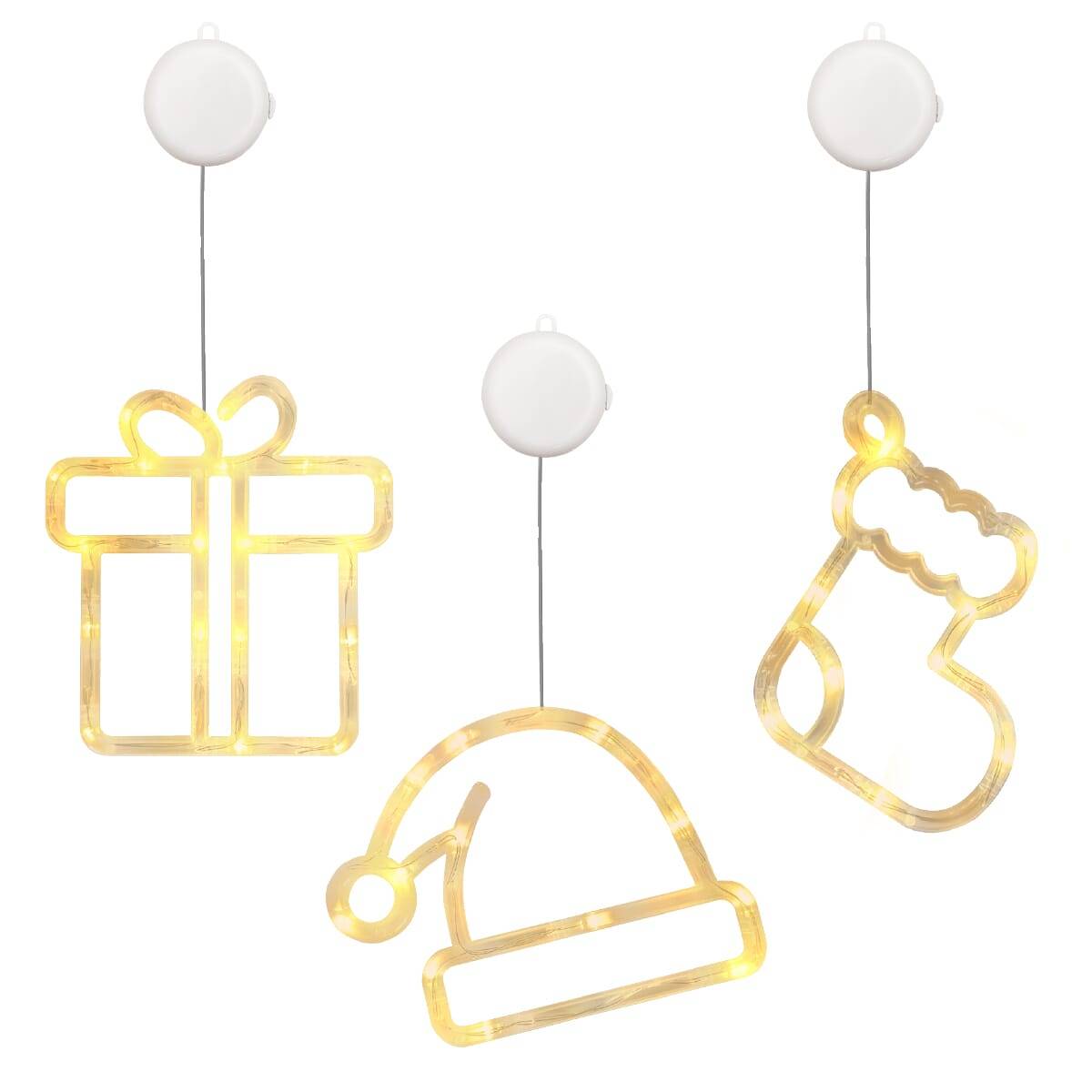 Kerstverlichting Raam Kerstsok + Kerstmuts + Kerstcadeau - ø18cm - Inclusief Batterijen - Kerstversiering met Zuignap-0