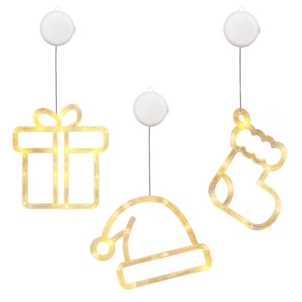 Kerstverlichting Raam Kerstsok + Kerstmuts + Kerstcadeau - ø18cm - Inclusief Batterijen - Kerstversiering met Zuignap