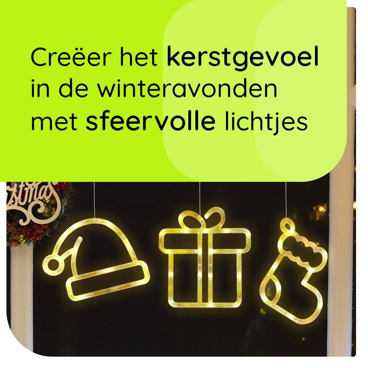Kerstverlichting Raam Kerstsok + Kerstmuts + Kerstcadeau - ø18cm - Inclusief Batterijen - Kerstversiering met Zuignap-2