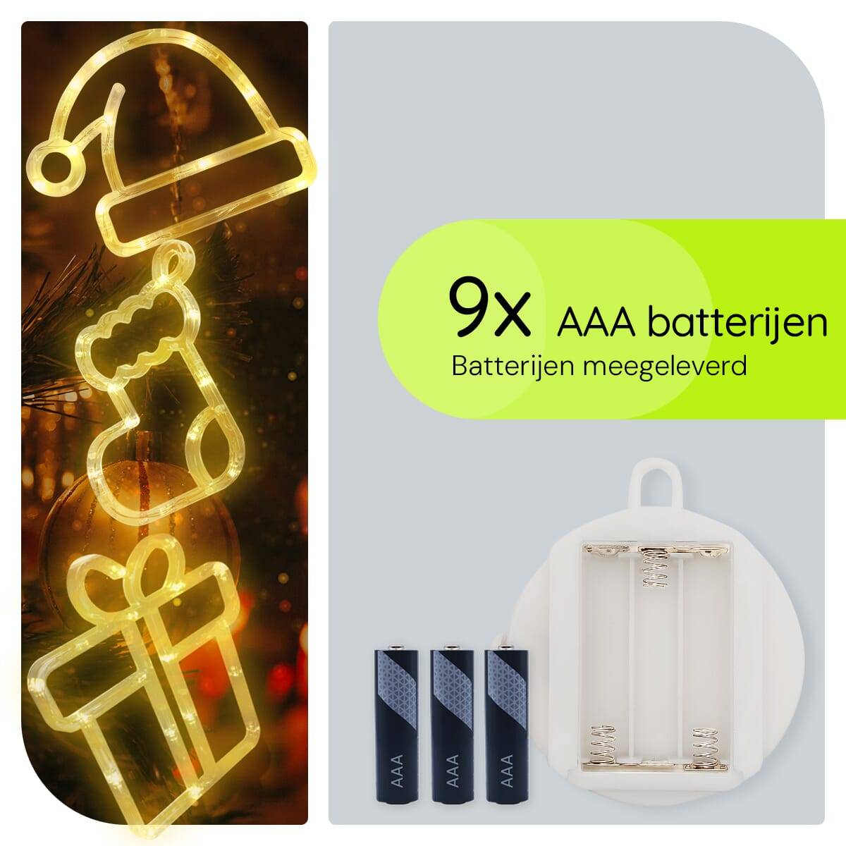 Kerstverlichting Raam Kerstsok + Kerstmuts + Kerstcadeau - ø18cm - Inclusief Batterijen - Kerstversiering met Zuignap-3