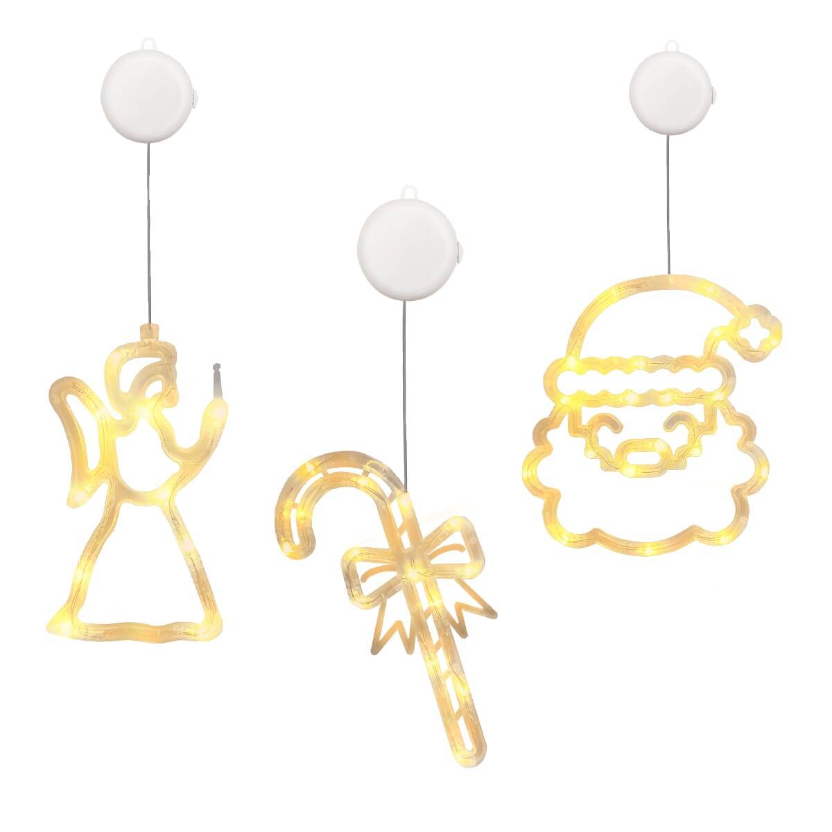 Kerstverlichting Raam Zuurstok + Kerstengel + Kerstman - ø18cm - Inclusief Batterijen - Kerstversiering met Zuignap-0