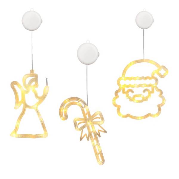 Kerstverlichting Raam Zuurstok + Kerstengel + Kerstman - ø18cm - Inclusief Batterijen - Kerstversiering met Zuignap