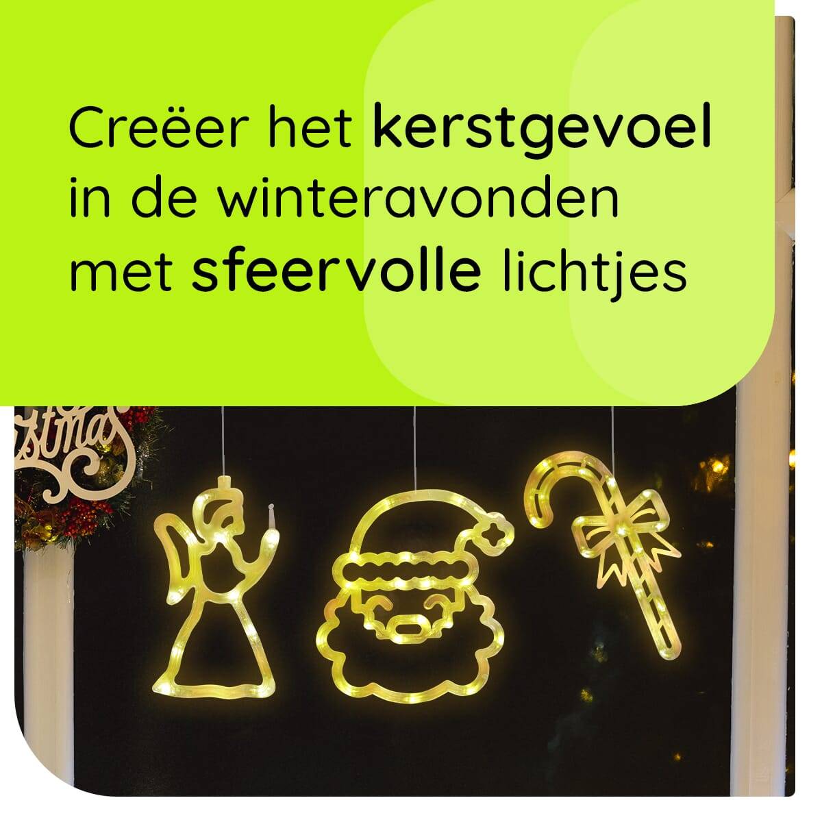 Kerstverlichting Raam Zuurstok + Kerstengel + Kerstman - ø18cm - Inclusief Batterijen - Kerstversiering met Zuignap-2