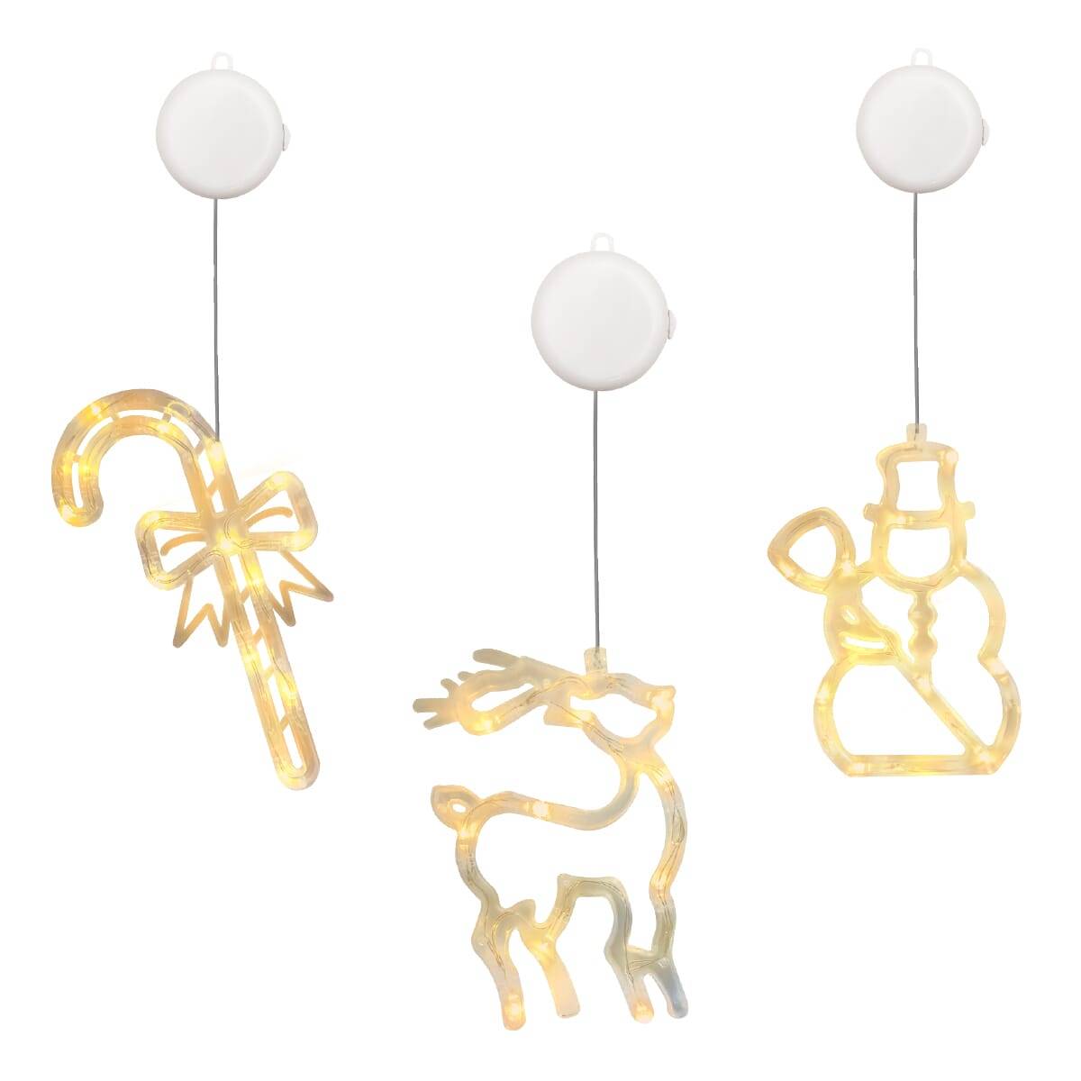 Kerstverlichting Raam Sneeuwpop met Bezem + Rendier + Zuurstok - ø18cm - Inclusief Batterijen - Kerstversiering met-0