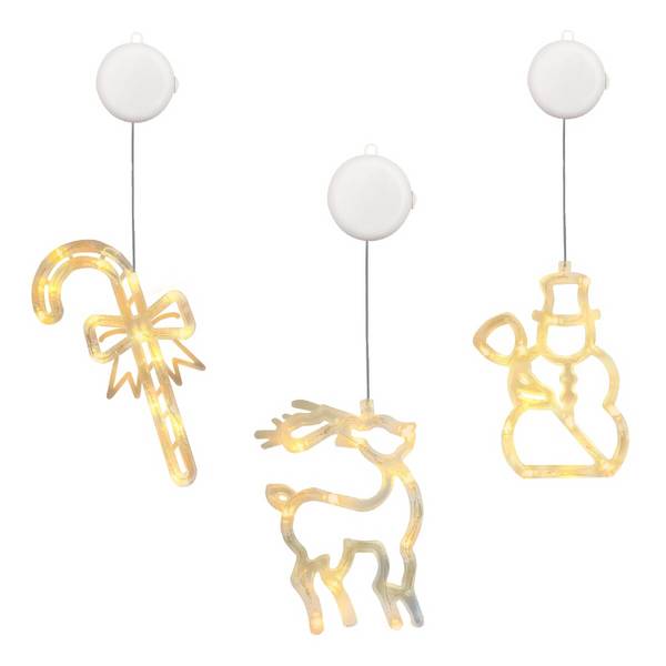 Kerstverlichting Raam Sneeuwpop met Bezem + Rendier + Zuurstok - ø18cm - Inclusief Batterijen - Kerstversiering met