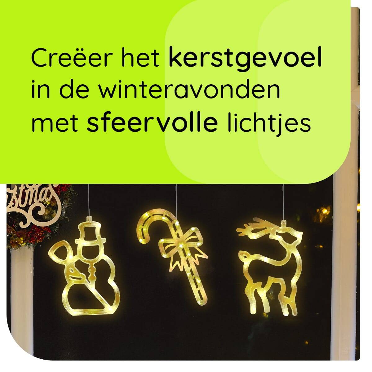 Kerstverlichting Raam Sneeuwpop met Bezem + Rendier + Zuurstok - ø18cm - Inclusief Batterijen - Kerstversiering met-2