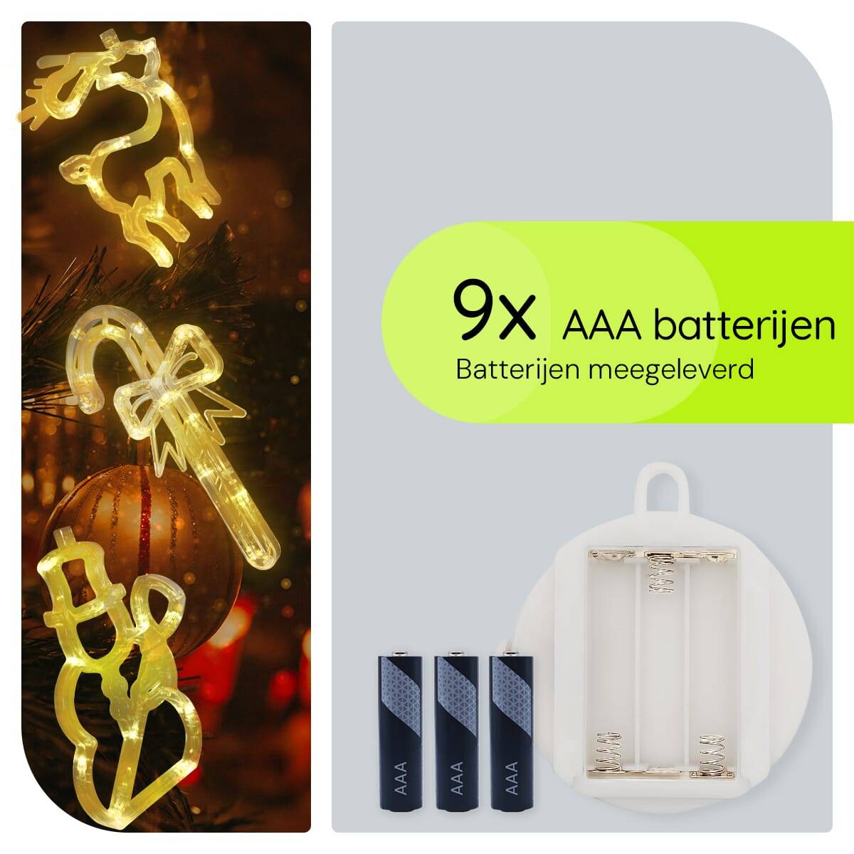 Kerstverlichting Raam Sneeuwpop met Bezem + Rendier + Zuurstok - ø18cm - Inclusief Batterijen - Kerstversiering met-3