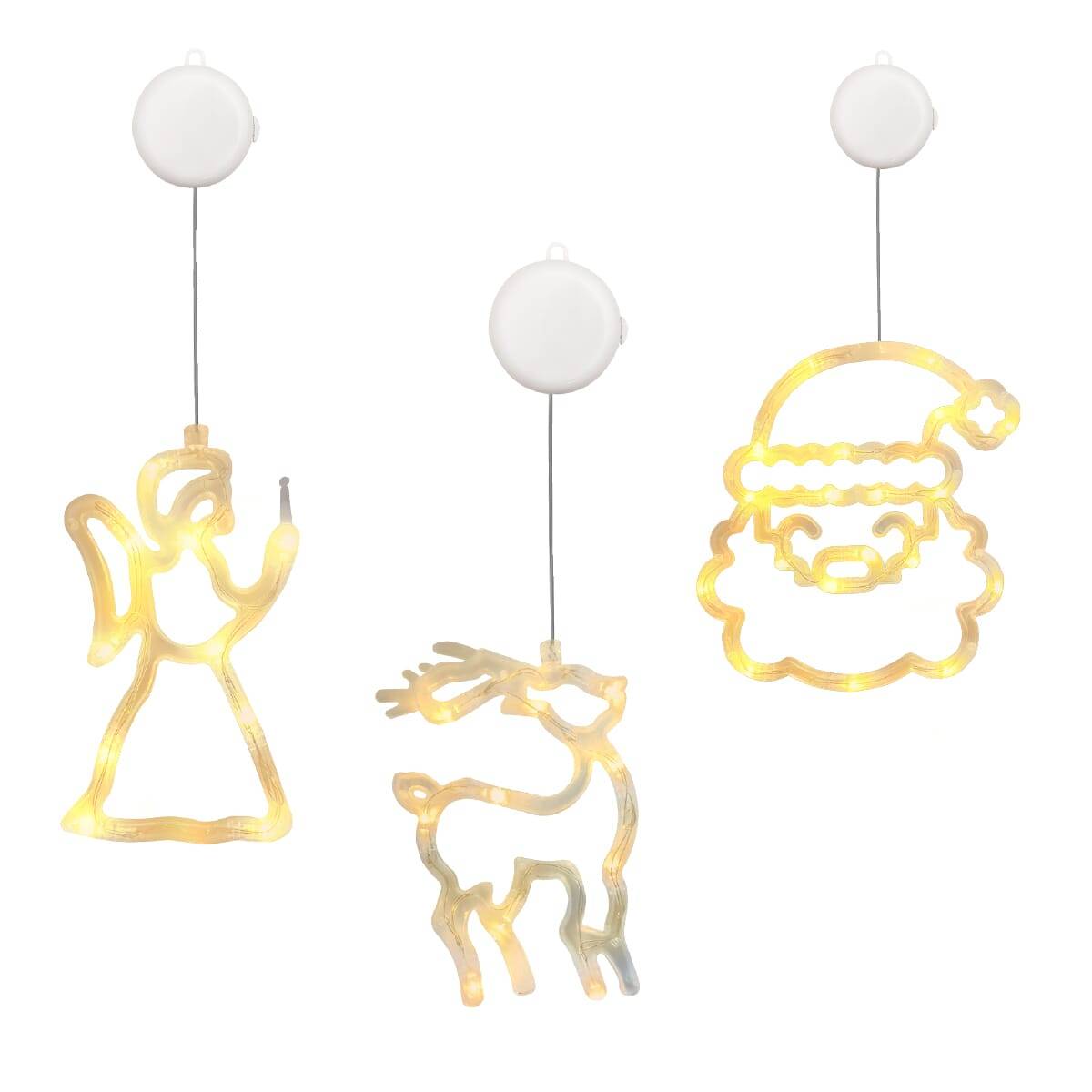 Kerstverlichting Raam Rendier + Kerstengel + Kerstman - ø18cm - Inclusief Batterijen - Kerstversiering met Zuignap-0