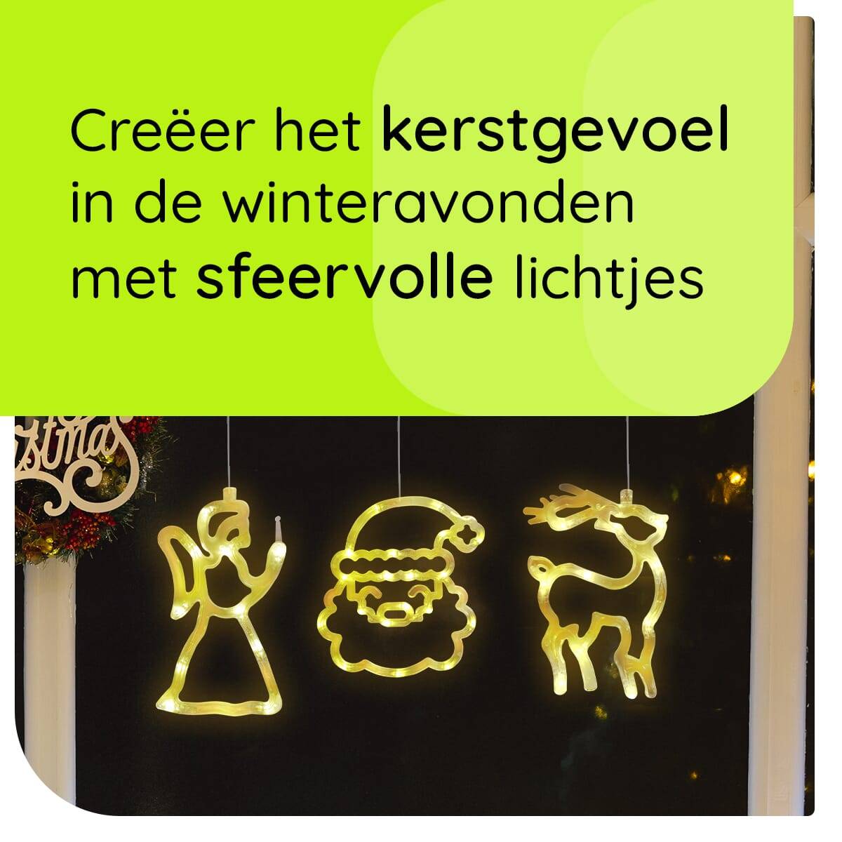 Kerstverlichting Raam Rendier + Kerstengel + Kerstman - ø18cm - Inclusief Batterijen - Kerstversiering met Zuignap-2