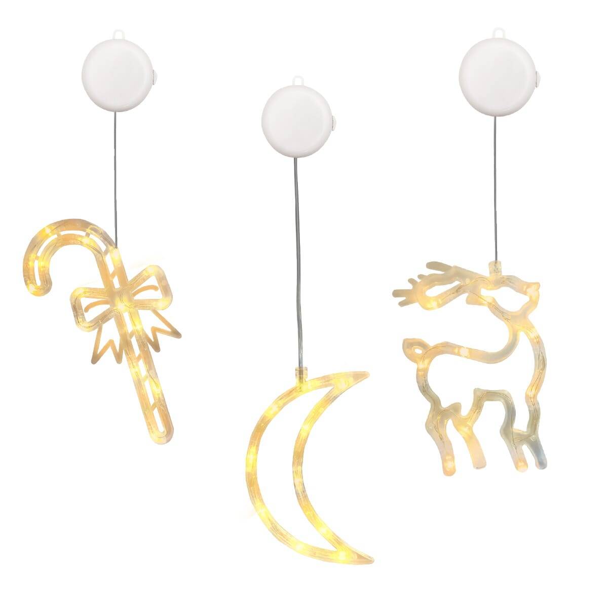 Kerstverlichting Raam Maan + Rendier + Zuurstok - ø18cm - Inclusief Batterijen - Kerstversiering met Zuignap-0
