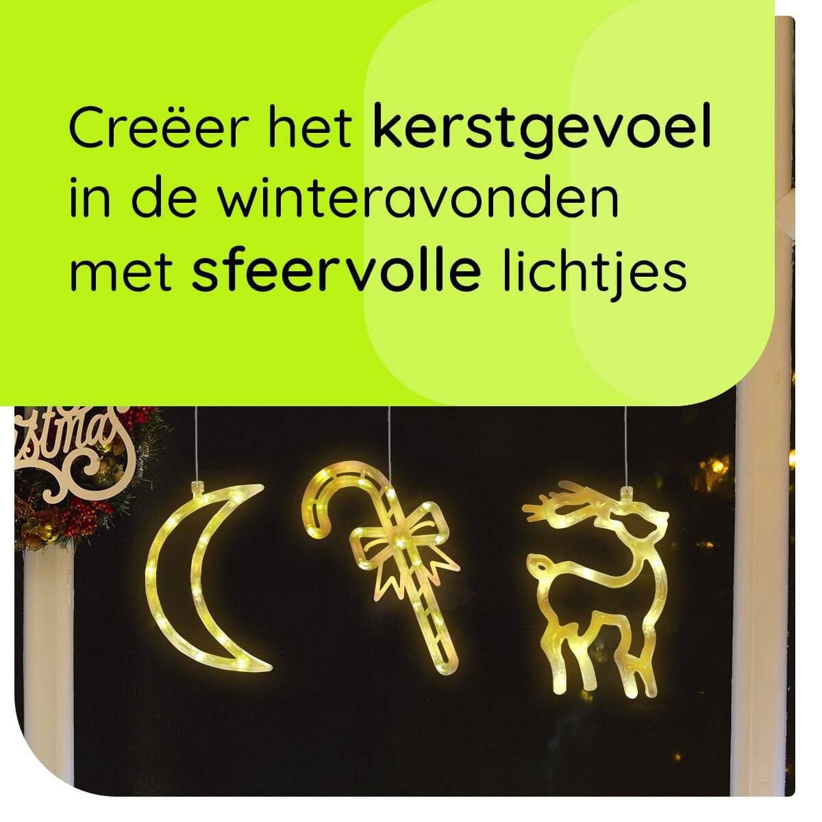 Kerstverlichting Raam Maan + Rendier + Zuurstok - ø18cm - Inclusief Batterijen - Kerstversiering met Zuignap-2