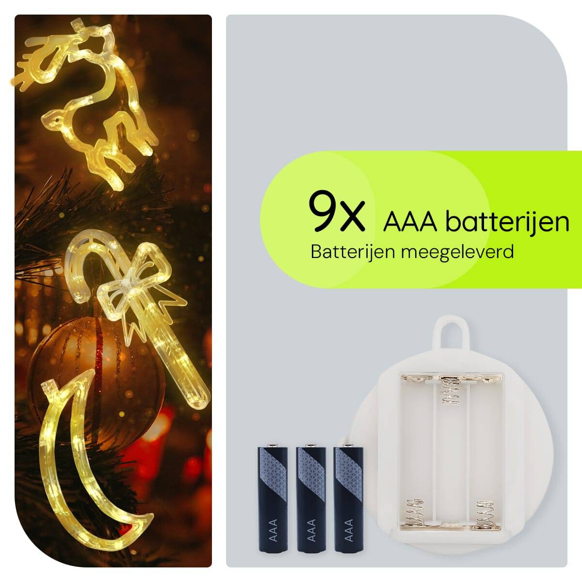 Kerstverlichting Raam Maan + Rendier + Zuurstok - ø18cm - Inclusief Batterijen - Kerstversiering met Zuignap-3