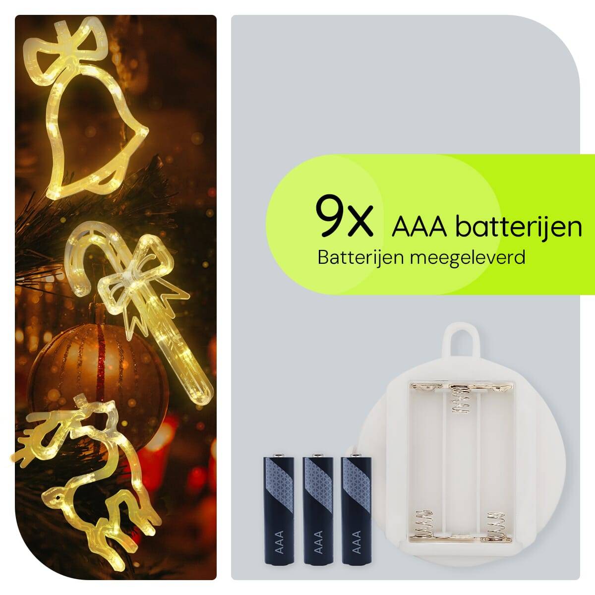 Kerstverlichting Raam Rendier + Zuurstok + Kerstbel - ø18cm - Inclusief Batterijen - Kerstversiering met Zuignap-3