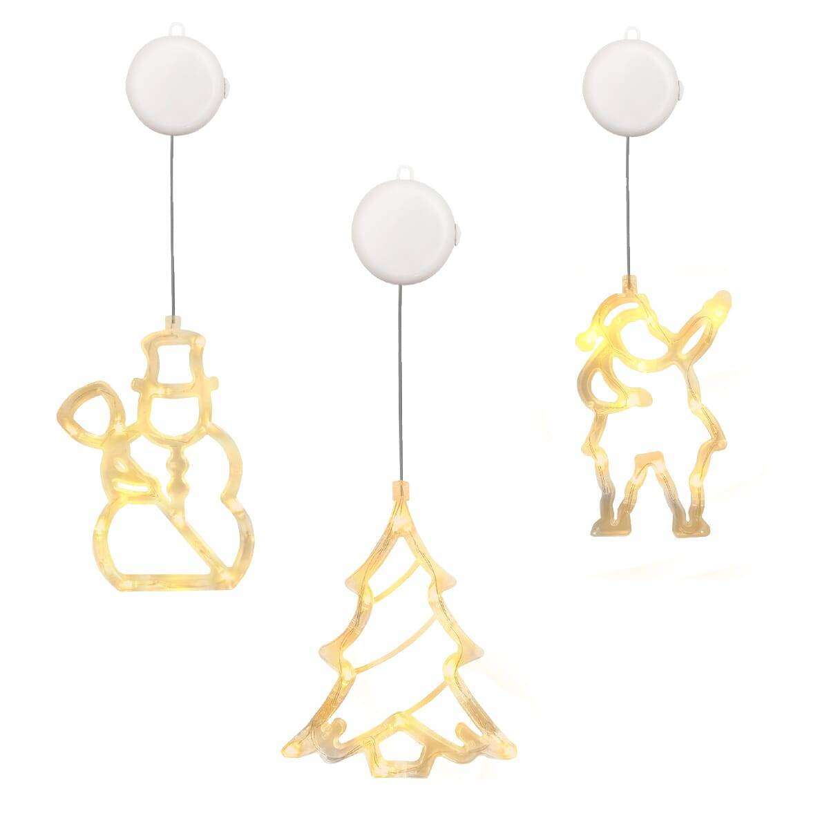 Kerstverlichting Raam Kerstman + Kerstboom + Sneeuwpop met Bezem - ø18cm - Inclusief Batterijen - Kerstversiering met-0