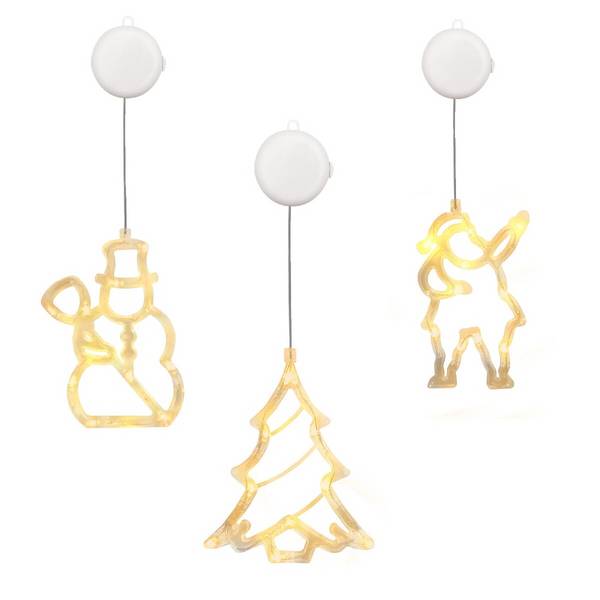Kerstverlichting Raam Kerstman + Kerstboom + Sneeuwpop met Bezem - ø18cm - Inclusief Batterijen - Kerstversiering met