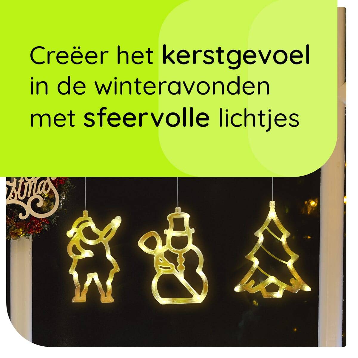 Kerstverlichting Raam Kerstman + Kerstboom + Sneeuwpop met Bezem - ø18cm - Inclusief Batterijen - Kerstversiering met-2