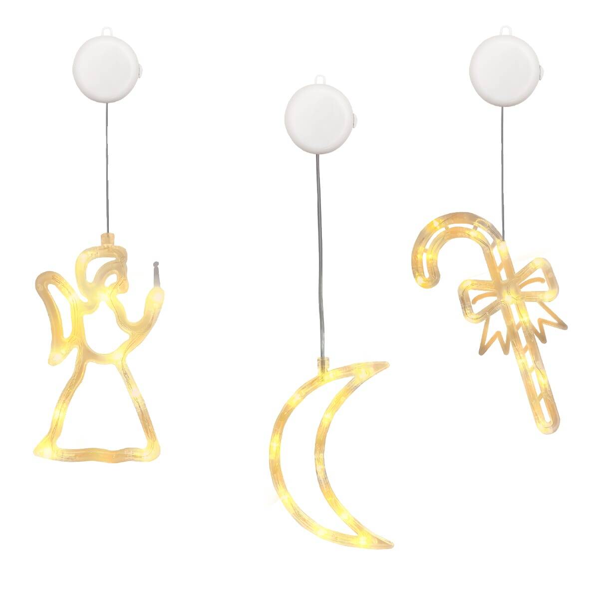 Kerstverlichting Raam Maan + Kerstbel + Kerstengel - ø18cm - Inclusief Batterijen - Kerstversiering met Zuignap-0