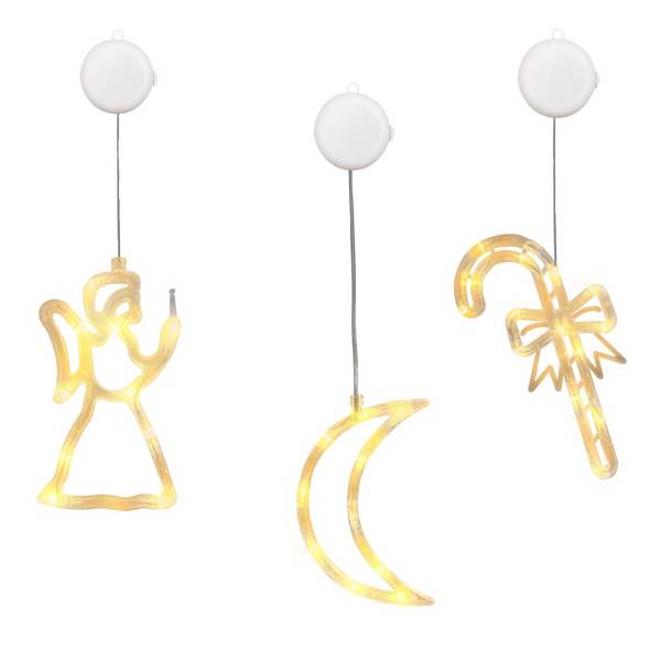 Kerstverlichting Raam Maan + Kerstbel + Kerstengel - ø18cm - Inclusief Batterijen - Kerstversiering met Zuignap