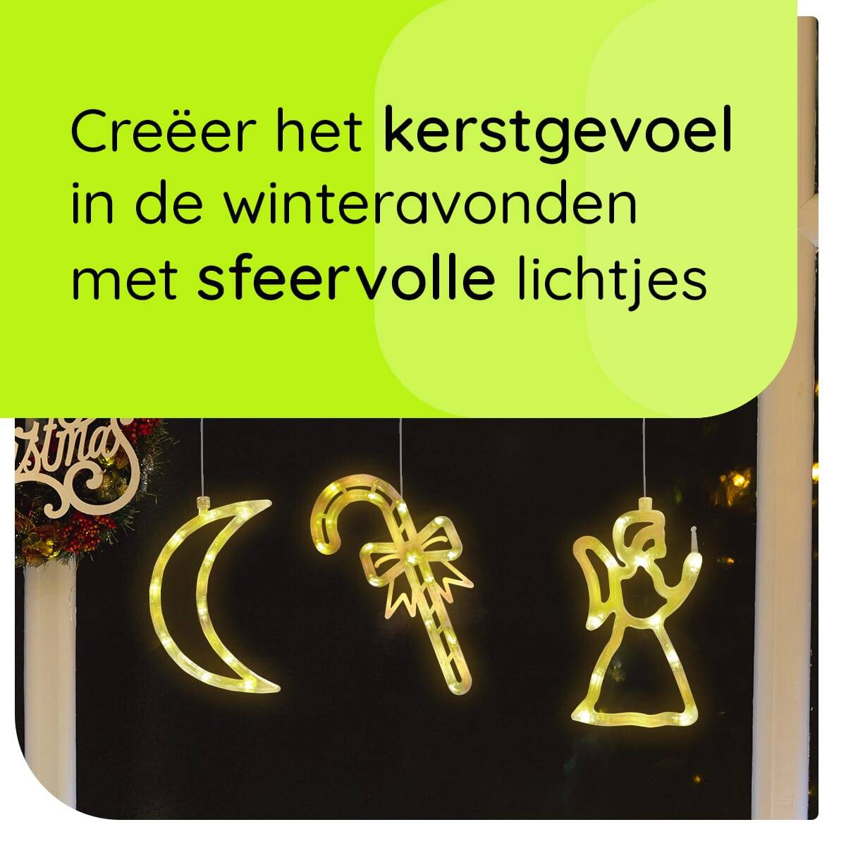 Kerstverlichting Raam Maan + Kerstbel + Kerstengel - ø18cm - Inclusief Batterijen - Kerstversiering met Zuignap-2