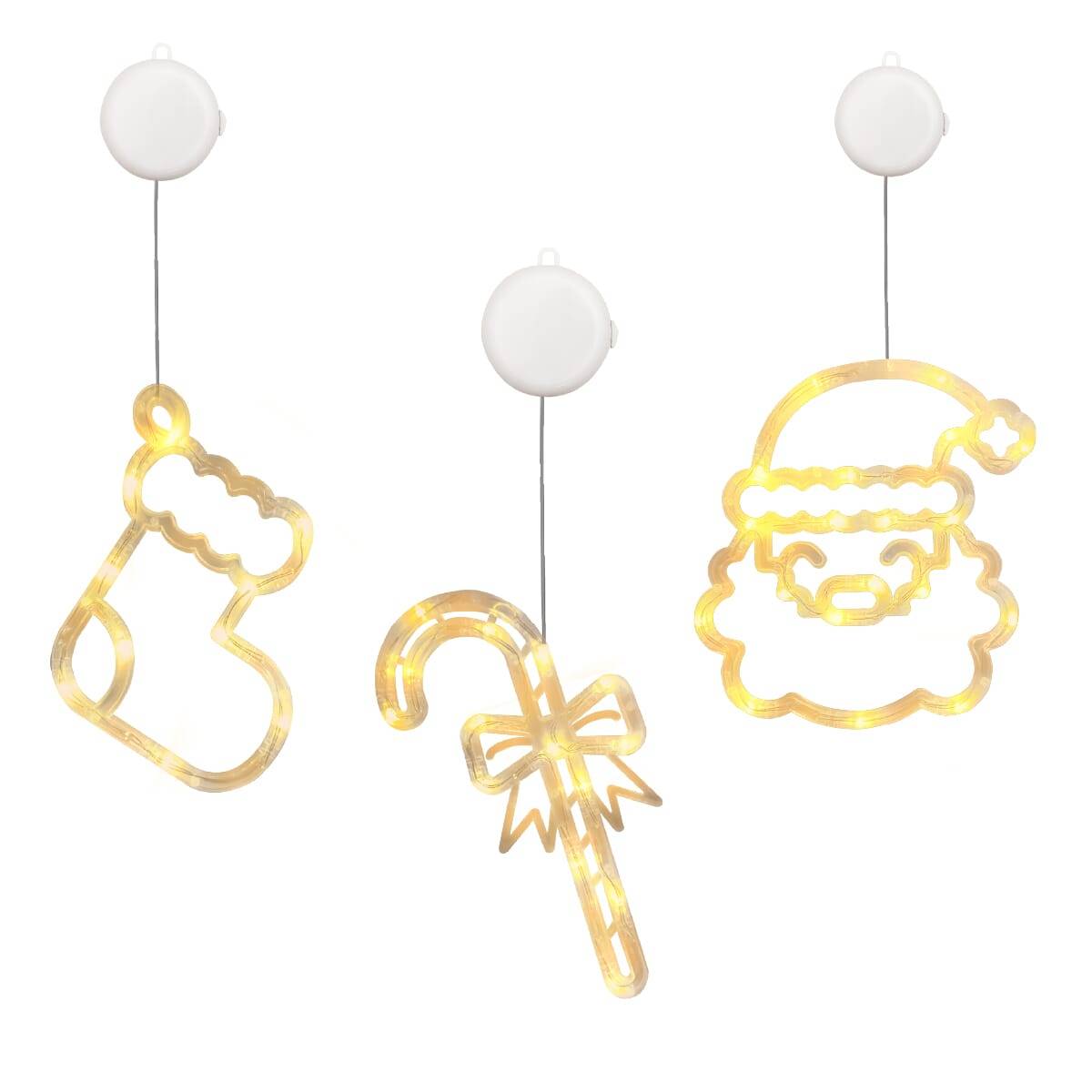 Kerstverlichting Raam Zuurstok + Kerstman + Kerstsok - ø18cm - Inclusief Batterijen - Kerstversiering met Zuignap-0