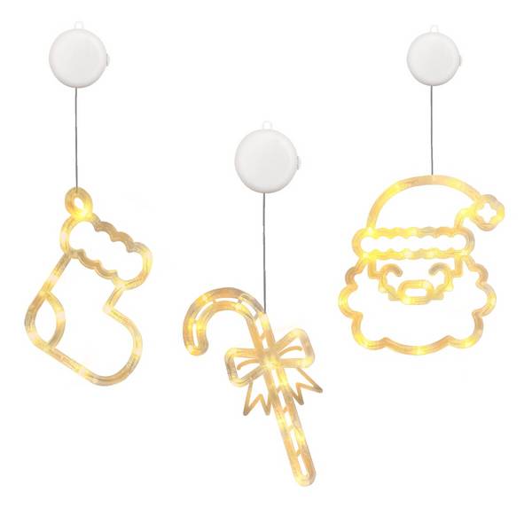Kerstverlichting Raam Zuurstok + Kerstman + Kerstsok - ø18cm - Inclusief Batterijen - Kerstversiering met Zuignap