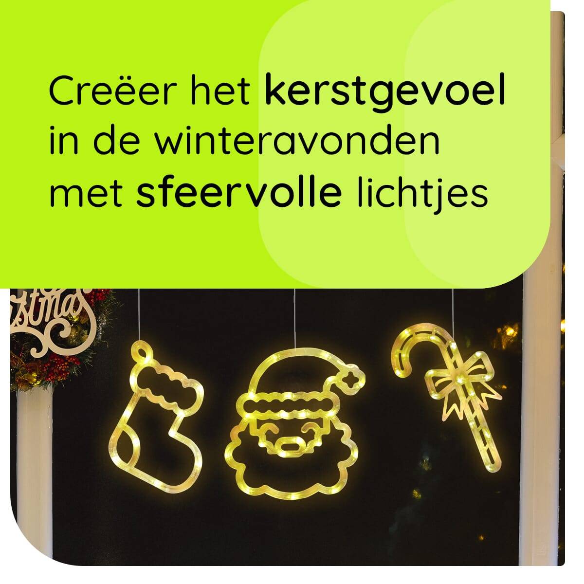 Kerstverlichting Raam Zuurstok + Kerstman + Kerstsok - ø18cm - Inclusief Batterijen - Kerstversiering met Zuignap-2